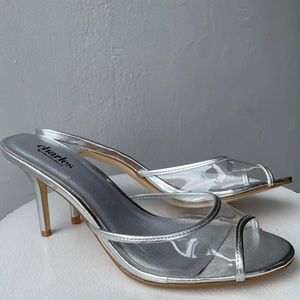 Charles David Y2K silver kitten heels